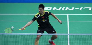 Chen Long fell 22-24, 16-21 to local qualifier Kazuteru Kozai.