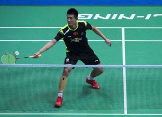 Chen Long fell 22-24, 16-21 to local qualifier Kazuteru Kozai.