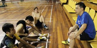 Men's doubles coach Paulus Firman briefing (from left) Tan Wee Kiong, Tan Boon Heong and Koo Kien Keat in January this year. Paulus and coach Pang Cheh Chang say it's best to keep Kien Keat-Boon Heong on to help the younger players surpass them.