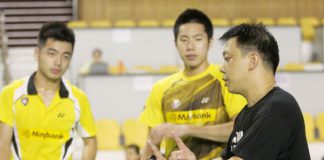 Coach Paulus Firman (right) giving instructions to Tan Wee Kiong (left) and Goh V Shem in a file photo. Paulus will be returning home to Indonesia because of family problems.