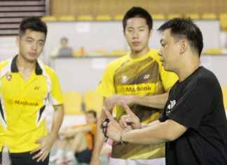 Coach Paulus Firman (right) giving instructions to Tan Wee Kiong (left) and Goh V Shem in a file photo. Paulus will be returning home to Indonesia because of family problems.