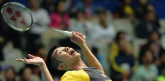 Chong Wei Feng seen here in action in the second round of the China Open. He produced his best result of the year by reaching the semi-finals but his Chinese opponent Chen Long proved too strong to overcome, losing in straight sets on Saturday.