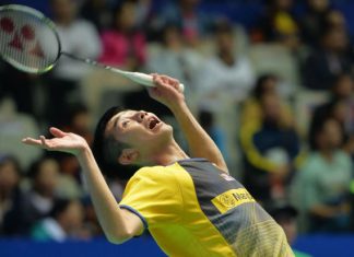Chong Wei Feng seen here in action in the second round of the China Open. He produced his best result of the year by reaching the semi-finals but his Chinese opponent Chen Long proved too strong to overcome, losing in straight sets on Saturday.