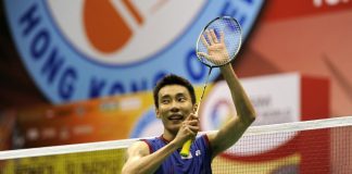 Lee Chong Wei of Malaysia celebrates after winning the men's singles final match against Sony Dwi Kuncoro of Indonesia at the Hong Kong Open badminton tournament. Lee won 21-13, 21-9.