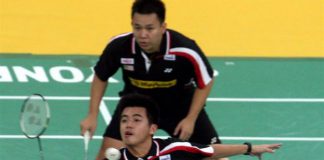 Hoon Thien How (back) and Tan Wee Kiong were given a scare by team-mates Chooi Kah Ming-Teo Ee Yi before prevailing in the second round of the Macau Open GP Gold.
