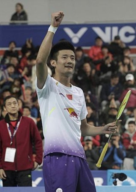 China's Chen Long celebrates after winning over Malaysia's Lee Chong Wei at their men's singles final match at the Korea Open Badminton tournament in Seoul, South Korea, Sunday, Jan. 12, 2014. Chen won the match 21-14, 21-15.