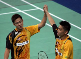 Happier times: The pairing of Koo Kean Keat-Tan Boon Heong, seen here at the 2010 Thomas Cup Finals in Kuala Lumpur, will finally come to an end when the Badminton Association of Malaysia decide to either split or drop them from the national team after seven years due to poor form in the past few years.