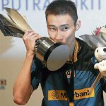 Lee Chong Wei kisses his trophy after winning the Maybank Malaysia Open yesterday.