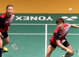 The Korean mixed doubles pair Lee Yong-dae (right) and Shin Seung-chan in action in the first round of the Maybank Malaysian Open on Jan 15, 2014. Yond-dae's primary objective this year is to do well in the Asian Games.