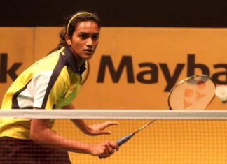 P.V. Sindhu in action against Indonesian Fanetri Lindawani during the first round of the Maybank Malaysian Open on Jan 15, 2014. She won 21-17, 21-18
