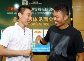 Lee Chong Wei and Lin Dan (right) in a file photo. The long-time rivals will be pairing up to play as a doubles pair against Cai Yun-Fu Haifeng of China in an exhibition match.