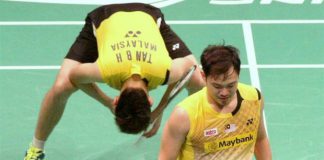 Koo Kien Keat (front) and doubles partner Tan Boon Heong seen here in a Filepic after they lost a match in the Sudirman mixed team championship last year.