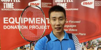 Lee Chong Wei with the racquet he donated to Badminton World Federation’s Equipment Donation Project.