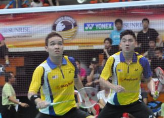 Tan Boon Heong (right) and Ow Yao Han on their way to beating Hardianto Hardianto-Agripinna Prima Rahmanto Putra of Indonesia 28-26, 21-13 in the Malaysia Open Grand Prix Gold.