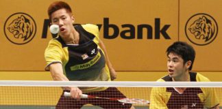 Goh V Shem-Lim Khim Wah in a file photo. The pair lost to Danish duo Mathias Boe-Carsten Mogensen 21-23, 11-21 in the first round of the the All-England.