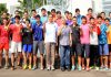 Shuttlers and coaches from Indonesia's Thomas Cup
