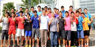 Shuttlers and coaches from Indonesia's Thomas Cup