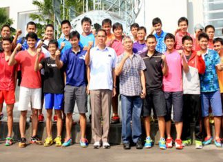Shuttlers and coaches from Indonesia's Thomas Cup