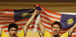 Lim Khim Wah (left) and Goh V Shem are the 2014 Malaysian Open men's doubles champions