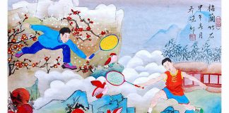 Chinese brush painting of Lee Chong Wei