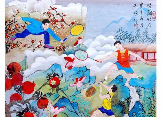 Chinese brush painting of Lee Chong Wei