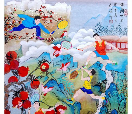 Chinese brush painting of Lee Chong Wei
