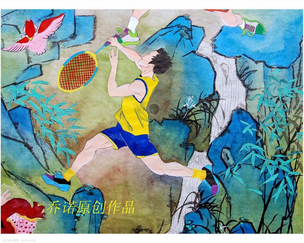 Chinese brush painting of Lee Chong Wei