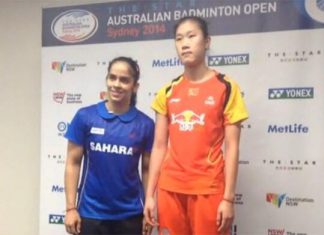 Saina Nehwal (left) and Sun Yu at post match press conference