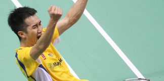 Malaysian Chong Wei Feng celebrates after winning againts Rumbaka Dionysius Hayom of Indonesia during the Thomas Cup in May.