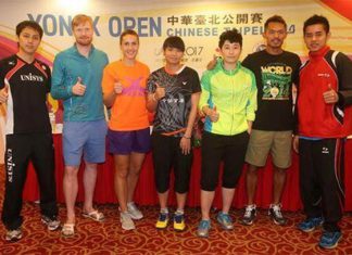Press Conference (from left) - Takuma Ueda,Henri Hurskainen,n/a, Tai Tzu Ying, Yu Yang, Lin Dan, Simon Santoso
