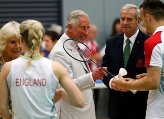 Prince Charles and Camilla, Duchess of Cornwall, were chatting with Chris and Gabby Adcock of the England badminton team during a visit to the Commonwealth Arena and Velodrome in Glasgow. Credit: Reuters