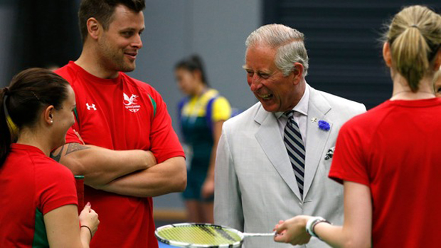 Prince Charles greets members of the Wales badminton team during the build-up to Glasgow's 2014 Commonwealth Games opening ceremony. Credit: Reuters