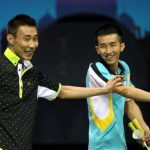 Lee Chong Wei (left) and Chong Wei Feng enjoy a lighter moment during a practice session