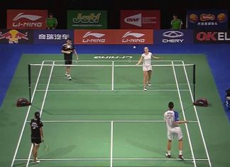 Lai Pei Jing-Tan Aik Guan and Chris Adcock - Gabby Adcock are warming up before the match
