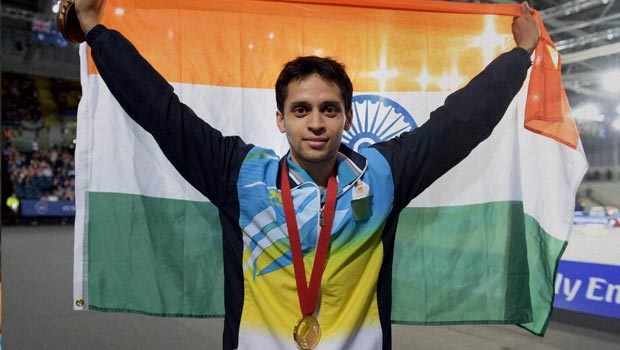 India's Kashyap Parupalli with his gold medal after the medal ceremony for the Men's Singles Badminton final match at Commonwealth Games 2014 in Glasgow, Scotland.