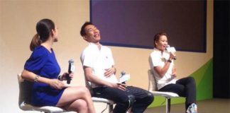 Lee Chong Wei and Pandelela Rinong (right) during the Samsung Asian Games media conference.