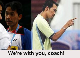 Chong Wei Feng (left) and Daren Liew are standing behind their coach