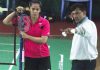 Saina Nehwal and her new coach Vimal Kumar at a training session