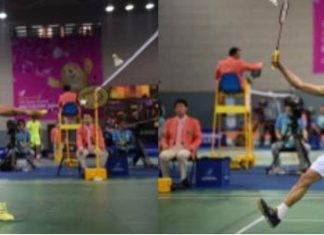 Lin Dan (left) vs Lee Chong Wei in the Asian Games semi-final