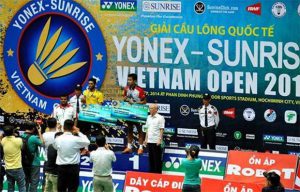 Rumbaka and Prannoy on the podium at 2014 Vietnam Open GP