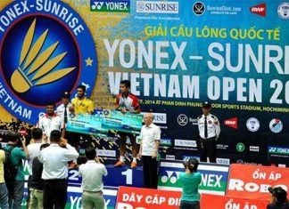 Rumbaka and Prannoy on the podium at 2014 Vietnam Open GP