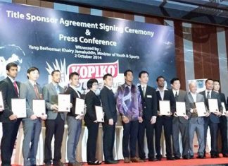 Team managers at the launch of the Malaysia's Kopiko Purple Badminton League