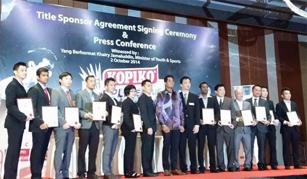 Team managers at the launch of the Malaysia's Kopiko Purple Badminton League Team managers at the launch of the Malaysia's Kopiko Purple Badminton League