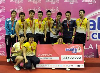 Malaysia national squad team beat Thailand 3-1 at the Axiata Cup Championship 2013 final in Cheras Badminton Stadium