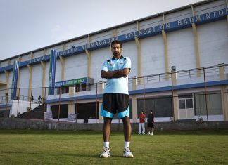 Pullela Gopichand outside his academy in Hyderabad.