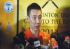 Malaysia’s Lee Chong Wei speaks to the media during a news conference in Bangkok yesterday.