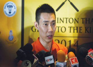 Malaysia’s Lee Chong Wei speaks to the media during a news conference in Bangkok yesterday.