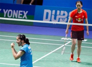 Saina Nehwal celebrates after prevails over Wang Shixian