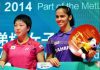 Indian shuttler Saina Nehwal winning her maiden China Open Super Series Premier women's singles title against Japan's Akane Yamaguchi (left) in Fuzhou, China on Nov 16, 2014.