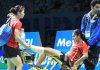 Leg injury: Indonesian women’s doubles shuttler Nitya Krishinda Maheswari (center) is carried off court in a wheelchair by an official helped by her playing partner Greysia Polii (left) during the match against Japan’s Reika Kakiiwa and Miyuki Maeda in the BWF Super Series Finals 2014 in Dubai, United Arab Emirates, earlier this month. They withdrew from the third game after Nitya sustained an injury to her left foot. Badmintonindonesia.org